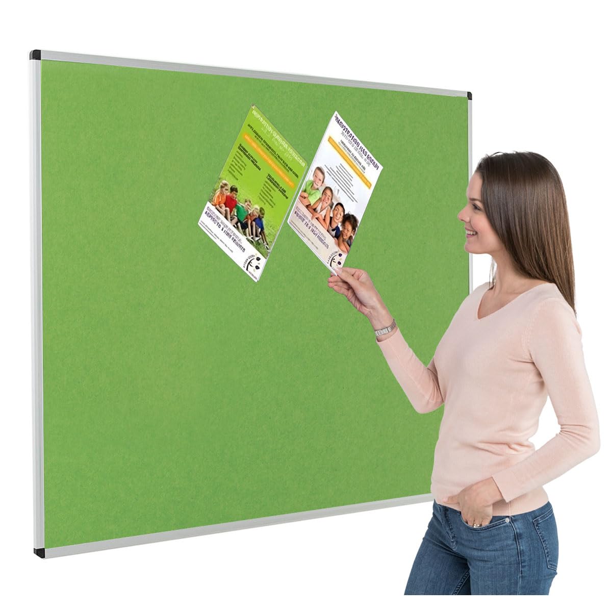 Metroplan Fire-Retardant Aluminium Frame Noticeboard, 120 x 150 cm, Apple Green Pinboard, Wall-Mounted, 12 Colour Options - Ideal for Office, Classroom, Notice Displays