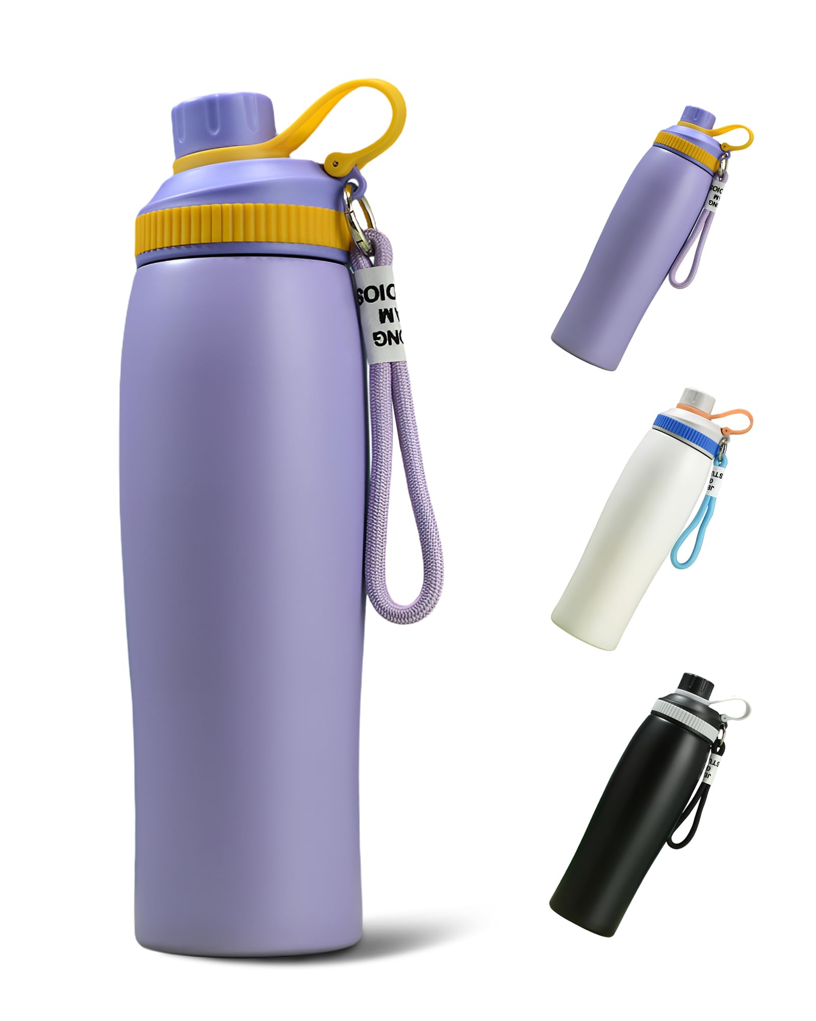 FitDA Stainless Steel Water Bottle - 650ml, Sports Insulated Metal Water Bottle with Hook Rope, Double Wall Insulated Bottles Ideal for Work, Gym, Sports(Purple)
