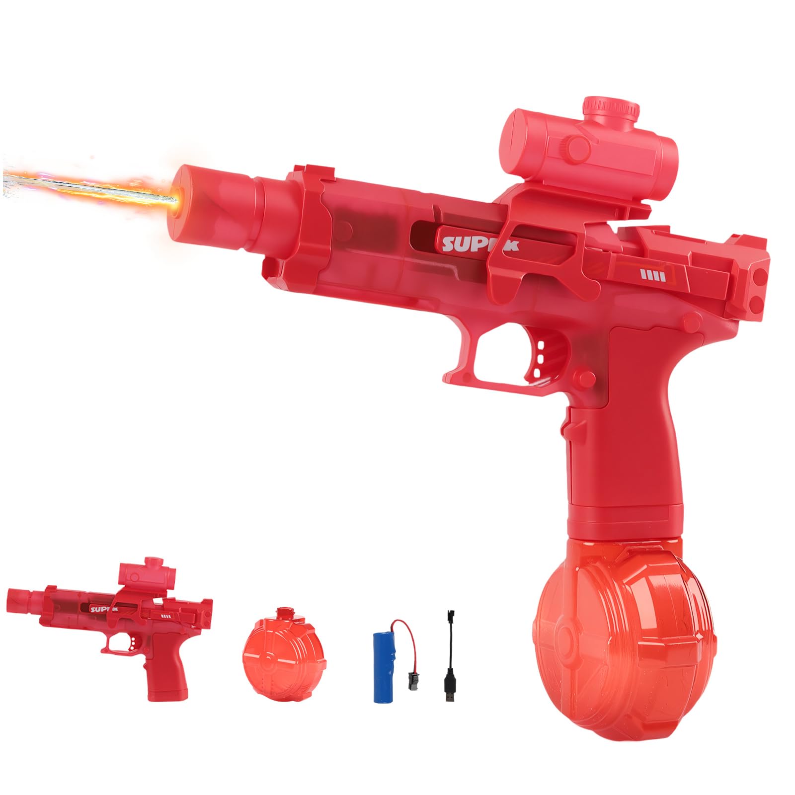 Electric Water Gun - Automatic Continuous Water Pistol with Light, Rechargeable Water Blaster Guns for Kids Adults, Outdoor/Summer/Party/Swimming Pool/Garden/Beach Toy Guns - Red