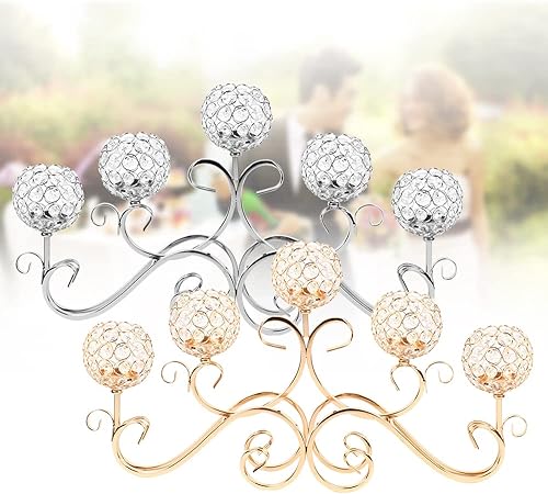 Miniatura 2 de Candelabros de cristal de 5 brazos, portavelas dorados para velas de pilar, candelabros de mesa, centros de mesa para Navidad, boda, hogar, mesa de