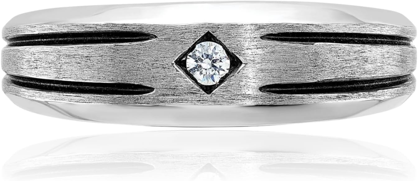 IceCarats 10K Solid White Gold 0.05 carat Black Diamond Wide Wedding Ring 7.27mm Band Round Cut, Natural, Prong Set, Brushed Matte