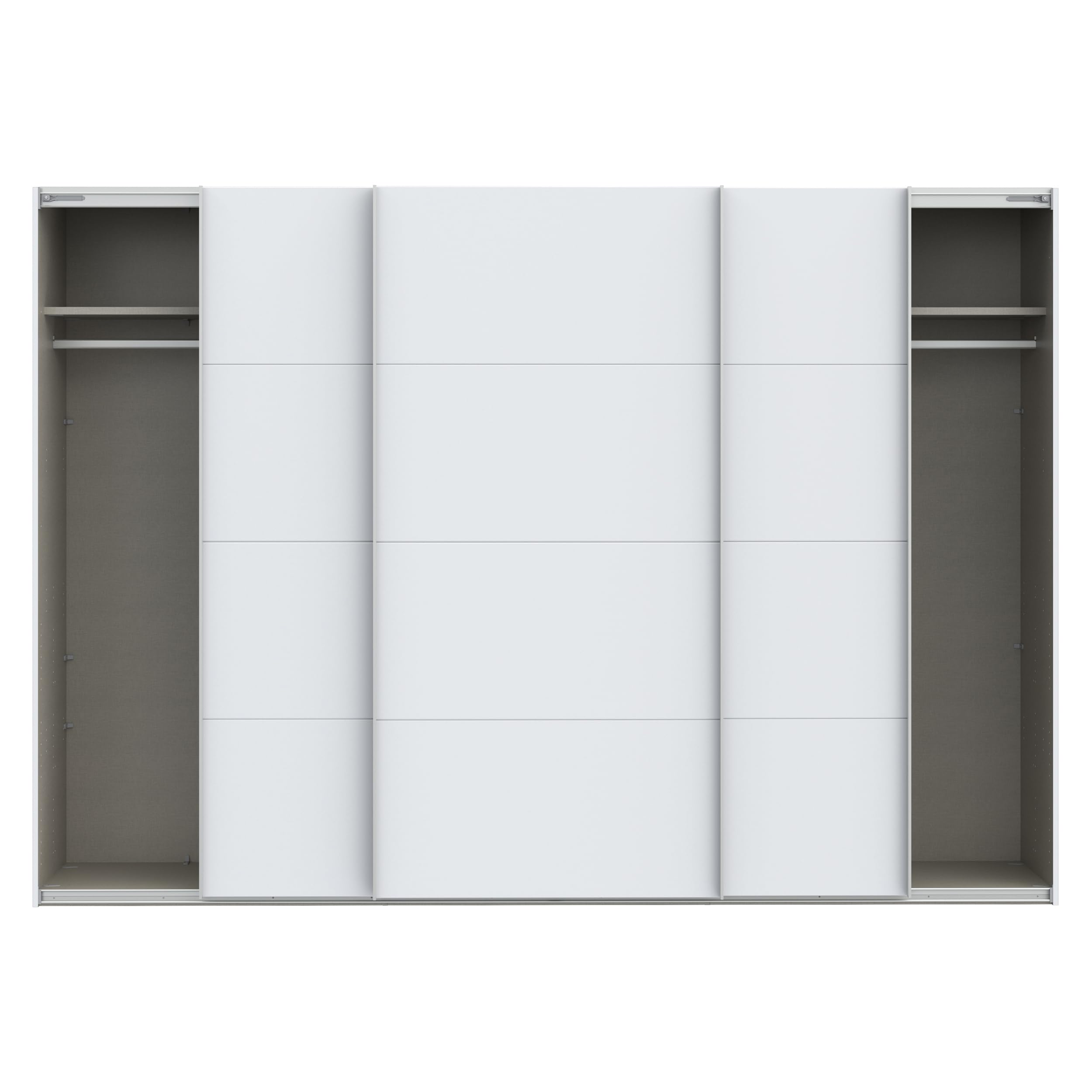 Forte SOPHISTISPACE Kleiderschrank 300, 3-türiger Schwebetürenschrank mit Einlegeböden und Kleiderstange, Weiß, 299,8 cm breit, 210,5 cm hoch, 62,9 cm tief