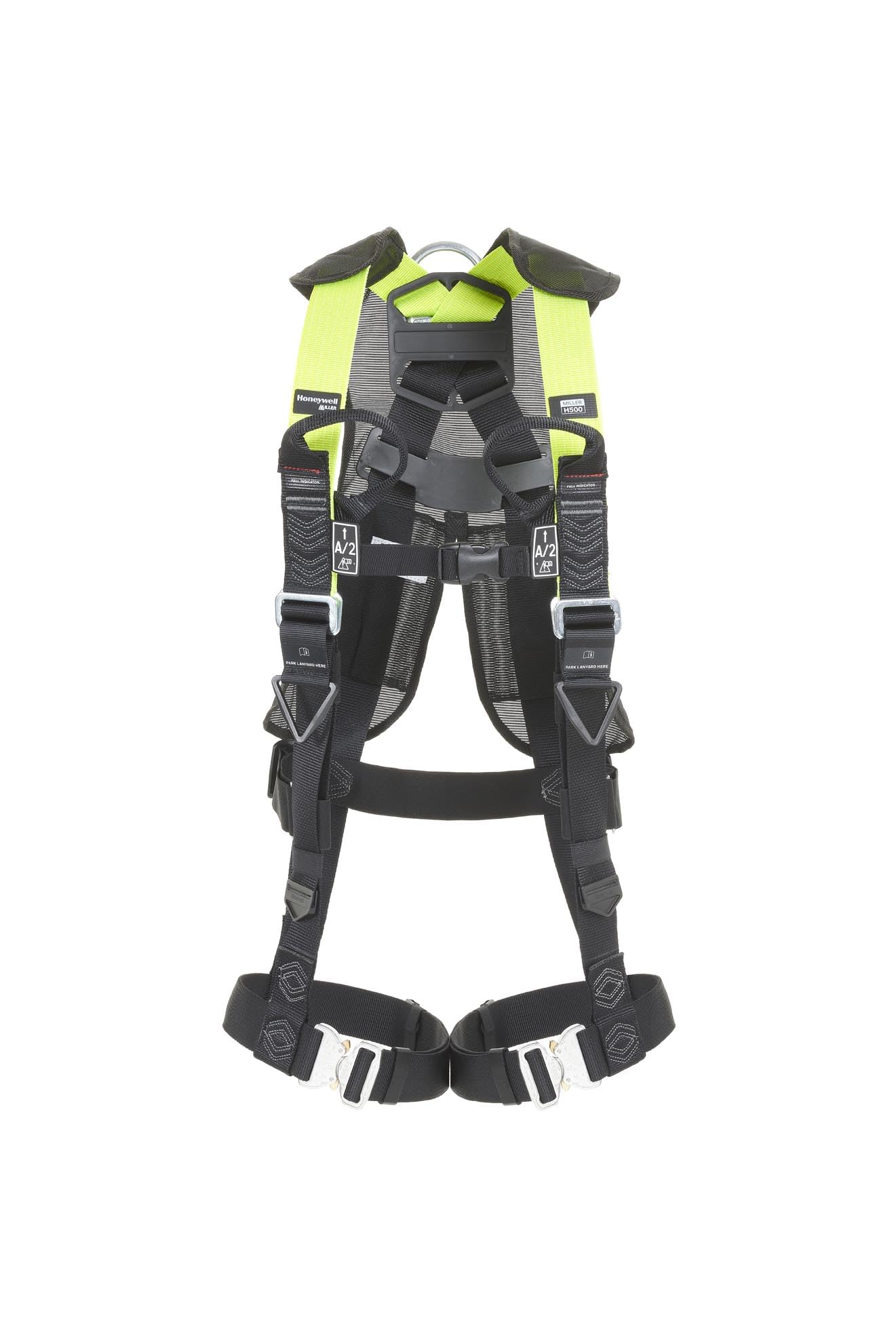 Miller Honeywell H500 Full Body Construction Harness Quick Fit Model with Mating Leg Buckles, Auto-Clip Chest Buckles, Back D-Ring, Rated 140 Kg, Citrus Green Colour, Size 3, 1036122