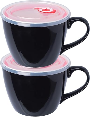 Miniatura 1 de Tazón de porcelana naranja de 30 onzas con tapa y asa para sopa, ensalada, cereales y fideos instantáneos, taza de sopa con mango de preservación