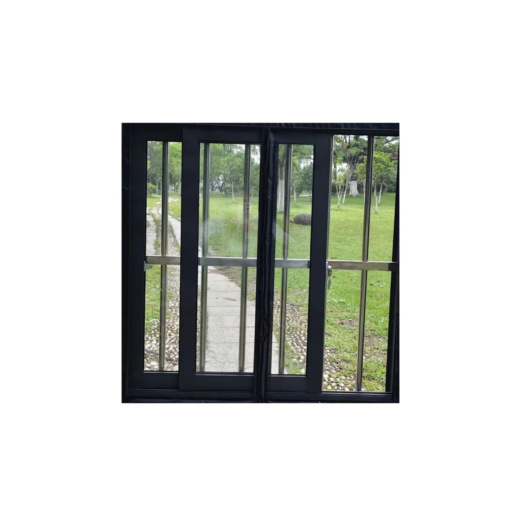 1PC No Need for Drilling Installation Self-Priming Dust-Proof and Mosquito Proof Screen Window(Black-Width 110cm,Height 200cm)