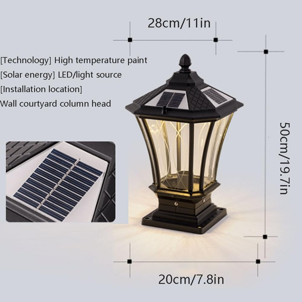 Zewnętrzna lampa solarna z czujnikiem ruchu o zmierzchu 50 cm (19,7 cala) z czarną nasadką, przewodowa kolumna solarna 110 V, wodoodporna IP54, nowoczesny styl latarni do wejścia