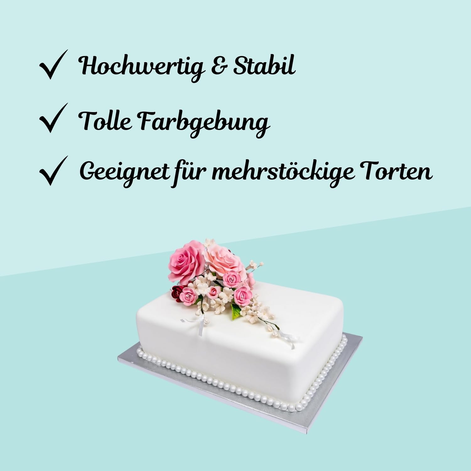 Cake Company Tortenplatte rechteckig 60x40 cm | 5 Stück | Cake Board rechteckig | auch für dicke und mehrstöckige Torten | hochwertige Alukaschierung | 10mm dick