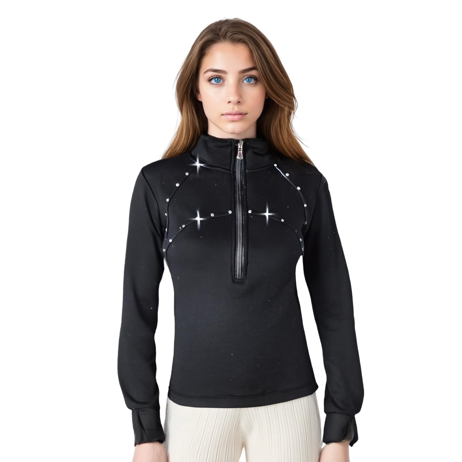 JoyCan Girl's Sparkling Ice Skating Training Jacket Diamond Plush Top Premium Skating Training Clothes for Girls