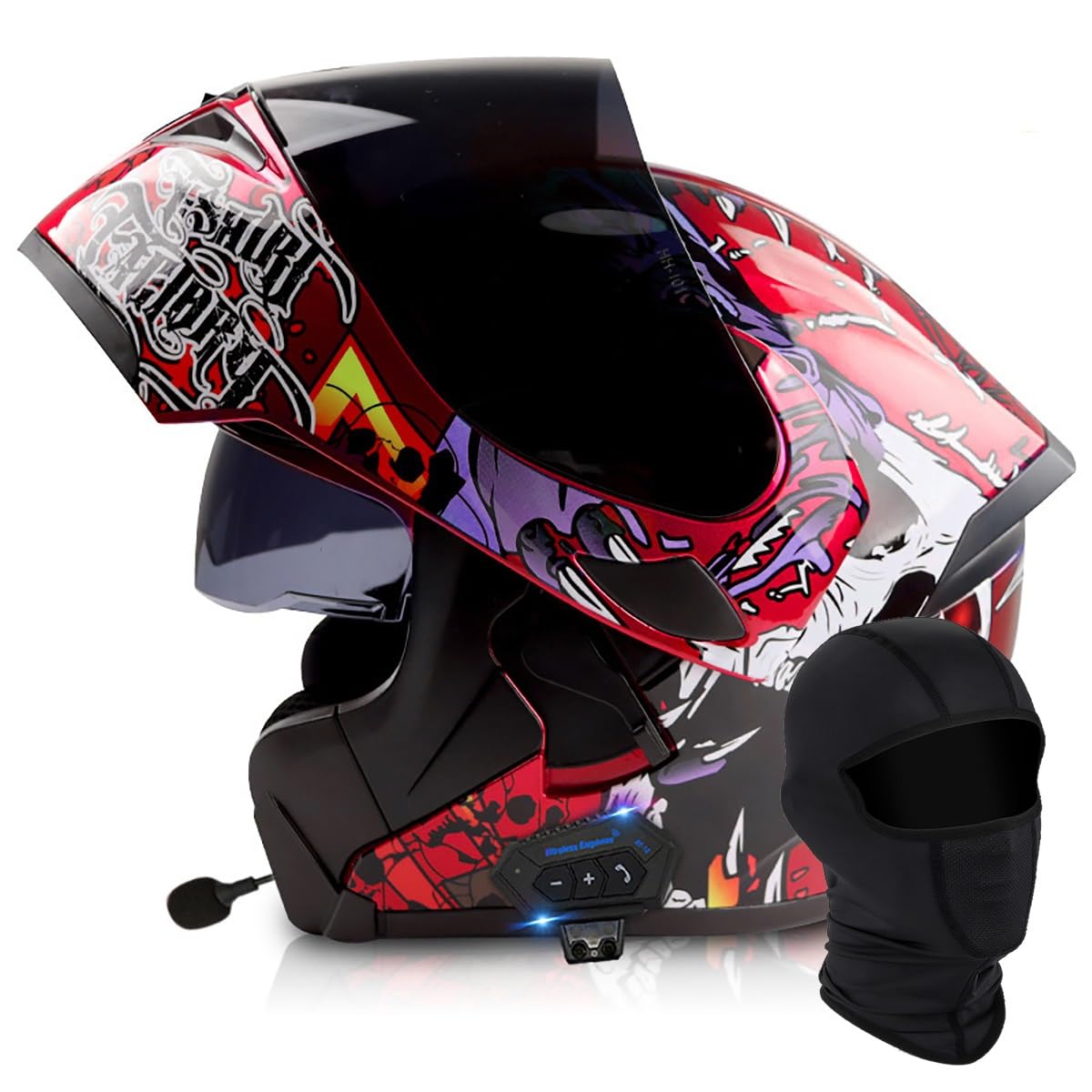Casco Modular Abatible con Bluetooth, Aprobado ECE, Casco Integral For Motocicleta Lente Antivaho Doble Visera, Adecuado For Hombre Mujere Scooter Y Chopper