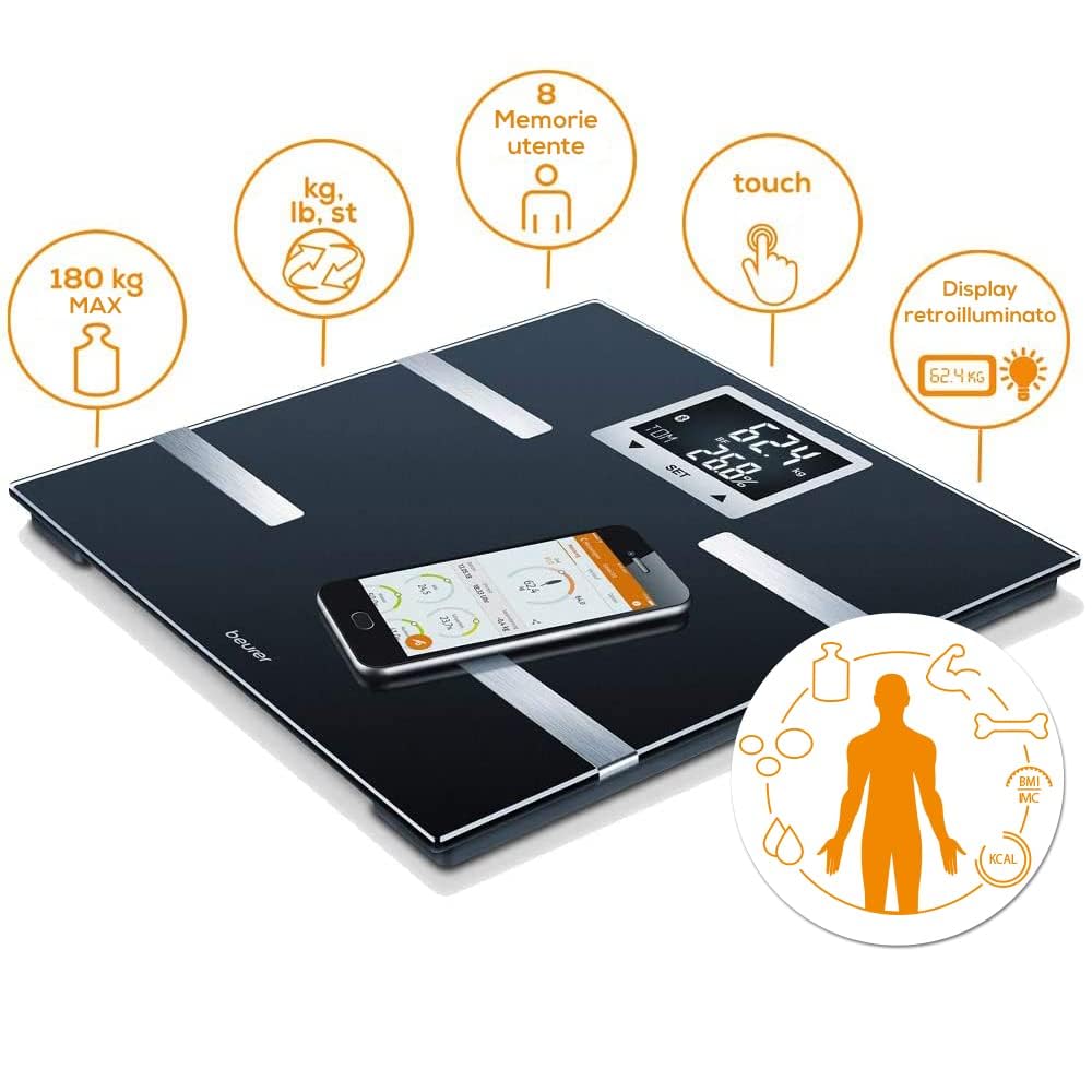 Beurer BF 720 Bilancia Diagnostica Bluetooth Peso Grasso Corporeo Muscolare AMR BMR Nero