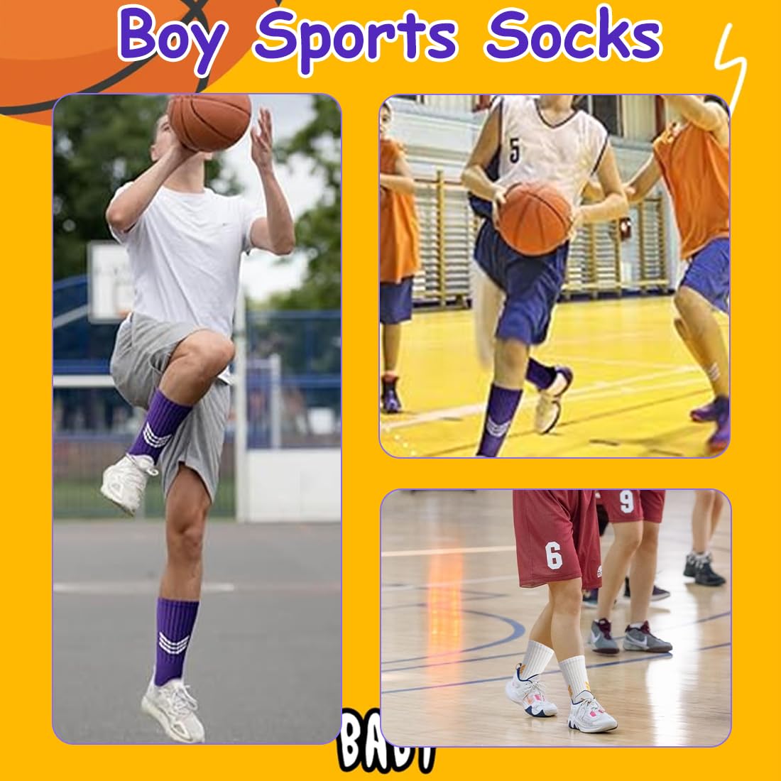 4 paia di calzini sportivi da basket in puro cotone per bambini, calzini fitness a tubo medio, calzini alla moda per il tempo libero all'aperto morbidi e traspiranti