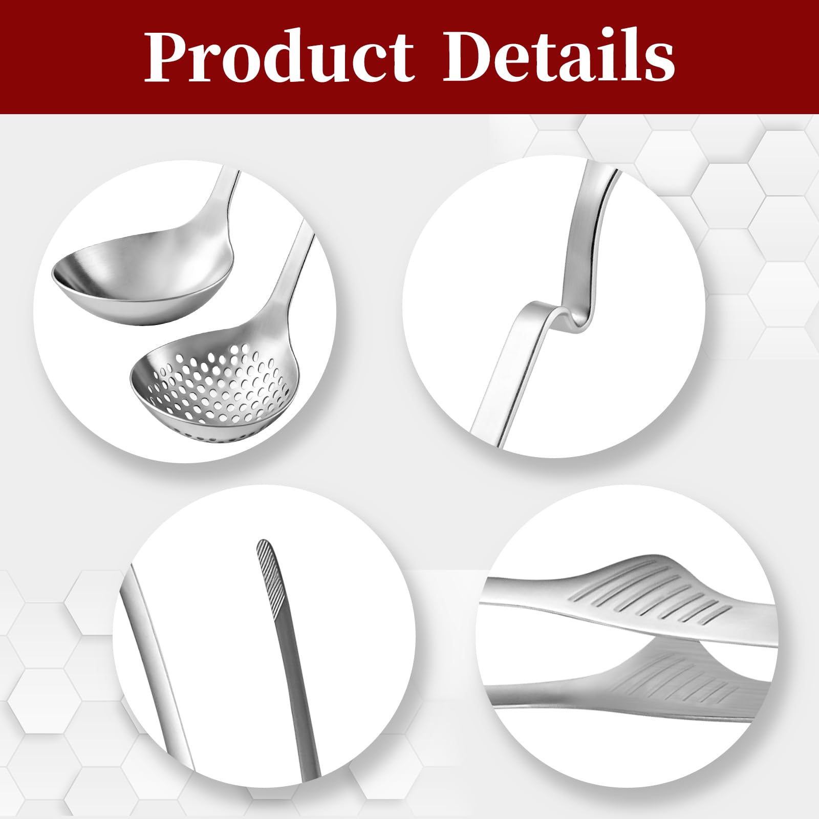 Set di 6 cucchiai per colino, mestoli e pinze per barbecue, set di utensili per Shabu Shabu per campeggio, barbecue e cucina
