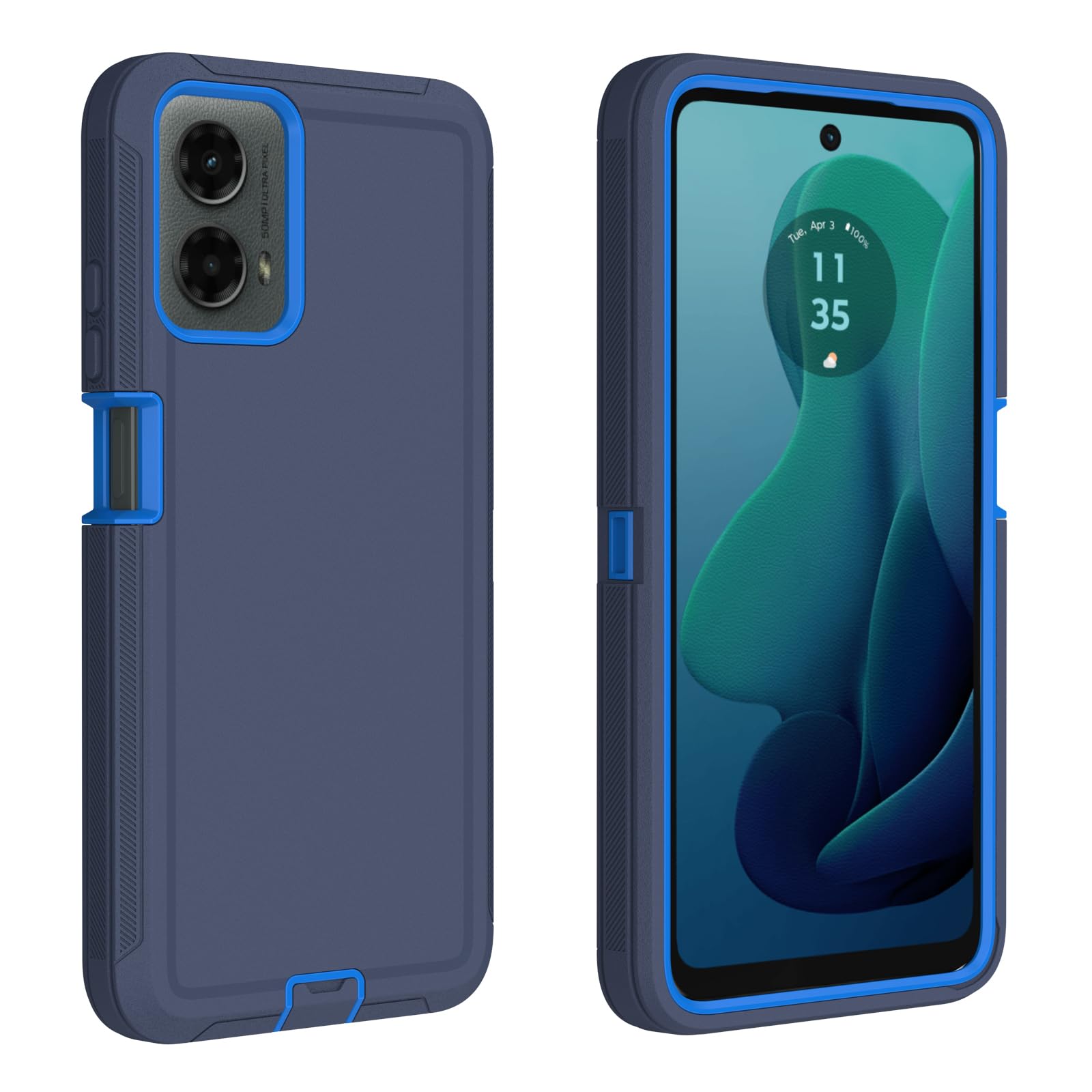 for Motorola Moto G 5G 2024 Case/Moto G Play 5G 2024 Case, Defender Case Soft TPU Hard PC Heavy Duty Shockproof Dustproof 3 in 1 Phone Cover (Blue)