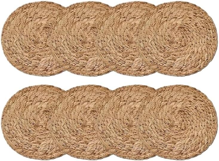 Handwoven Rattan Placemats Round Heat Insulation Mats Natural Woven Table Mats for Dining Home Wedding Decor(XL)