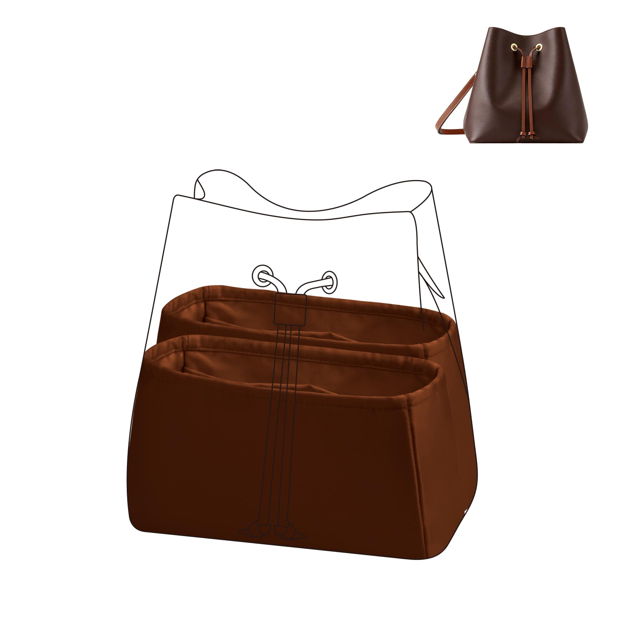 DGAZ borsa organizzatore in seta, 2 pezzi borsa organizer per Neonoe MM con scomparto, di peso leggero bag in bag organizer (Oro, Neonoe MM)