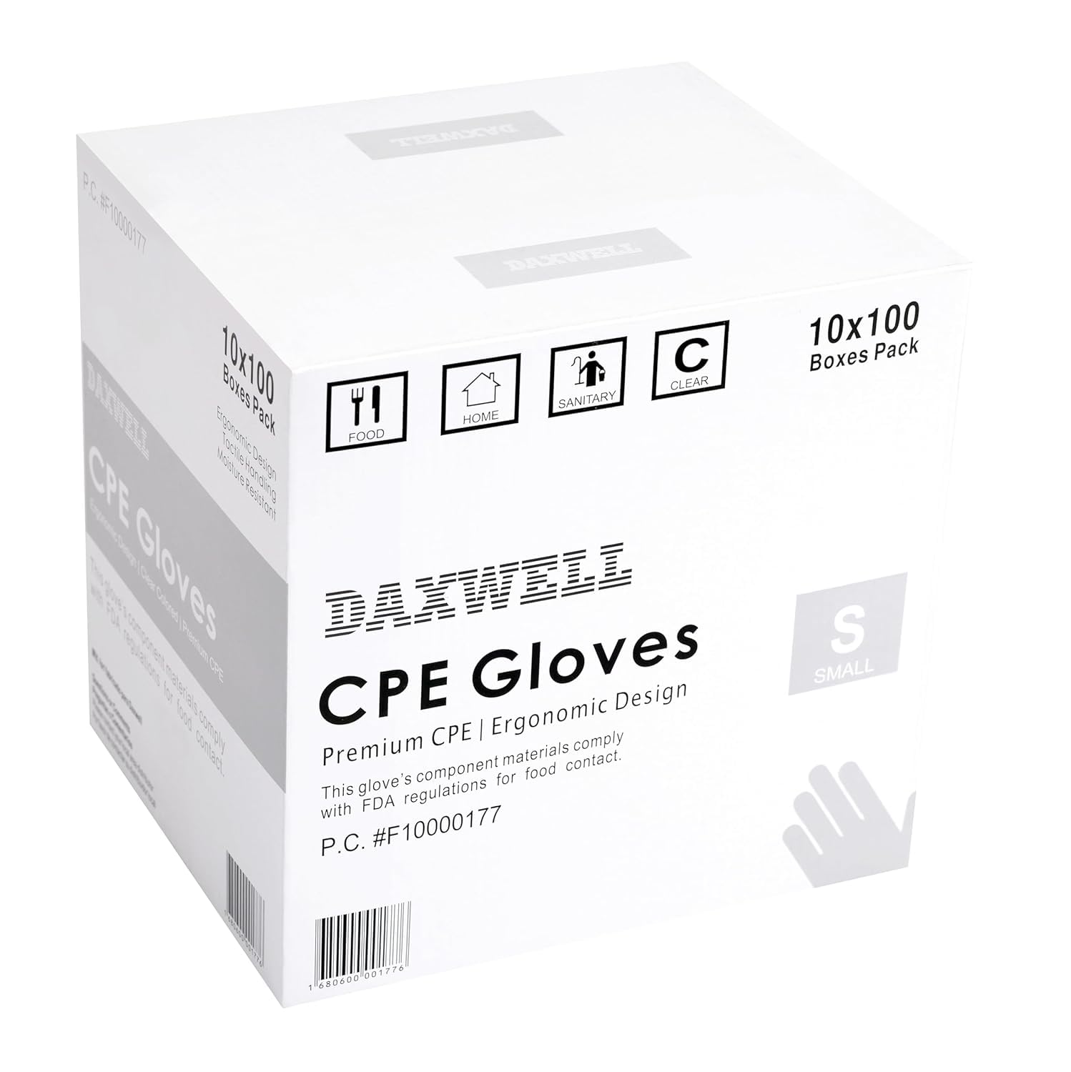 Daxwell Poly Gloves, Embossed, Premium Cast Polyethylene (CPE), Powder Free, Medium, Clear, F10000171 (Case of 1,000)