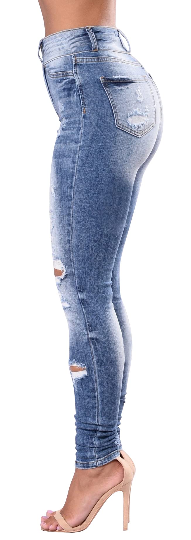 Skirt BL Women's High-Waisted Skinny Stretch Ripped Jeans
