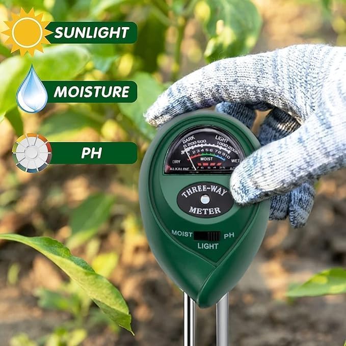 Image of Soil pH Meter 3-in-1 Soil Test Kit | for Moisture, Light & pH | Gardening Tools for Lawn, Farm, Plants & Herbs | Indoor & Outdoor Soil Tester for Agriculture with High Accuracy