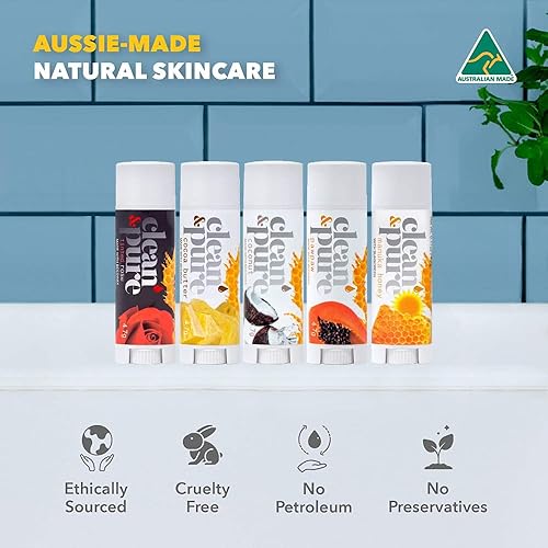 Miniatura 5 de Clean & Pure Bálsamos labiales hidratantes hechos en Australia 100% naturales (Bee Joyful, paquete de 5) y aceite de vitamina E | Bálsamo labial