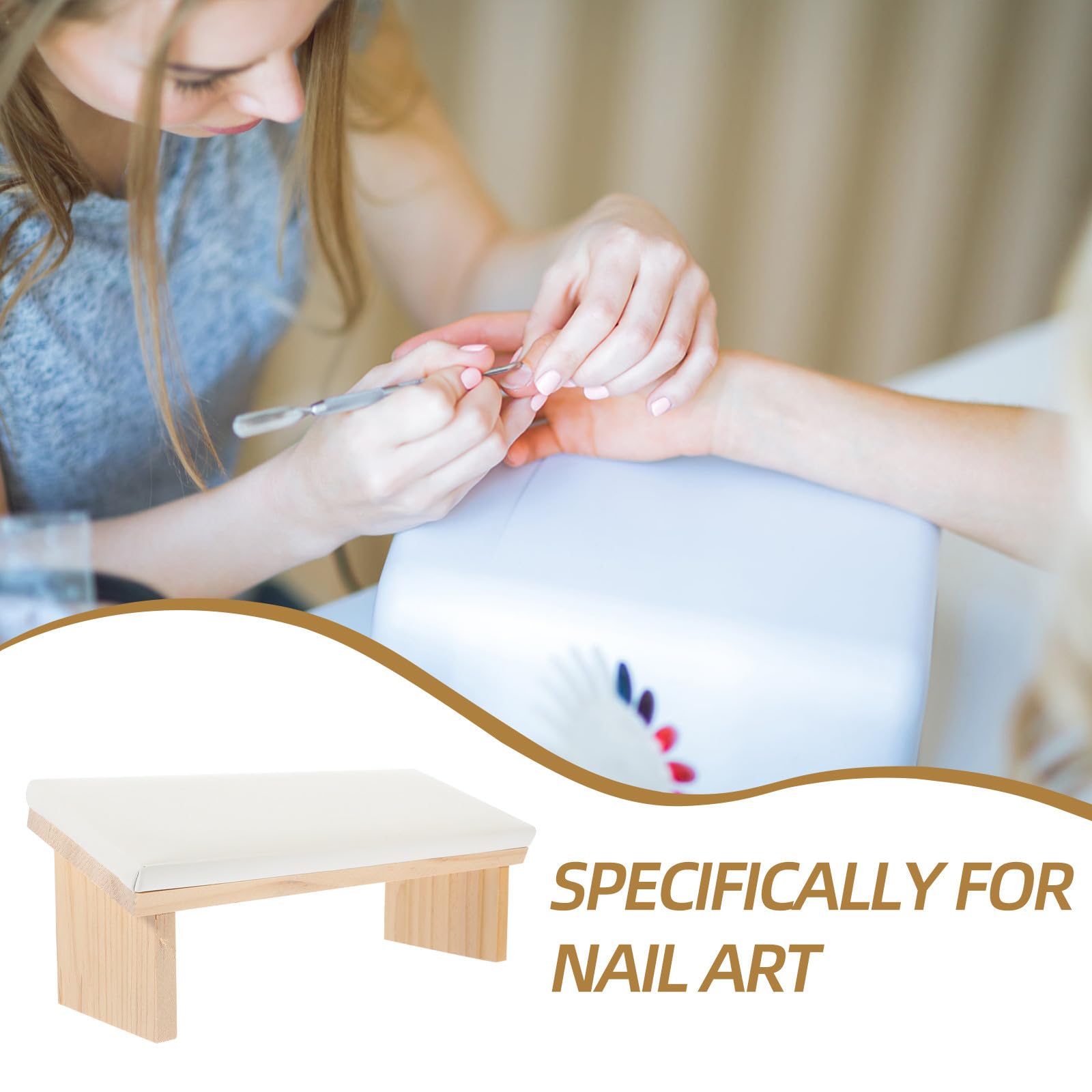 Operitacx Reposamanos Almohada Uñas Profesional Diseño Ergonómico para y Tacto Cómodo de Madera y Cuero Sintético para Nail Art y Manicura