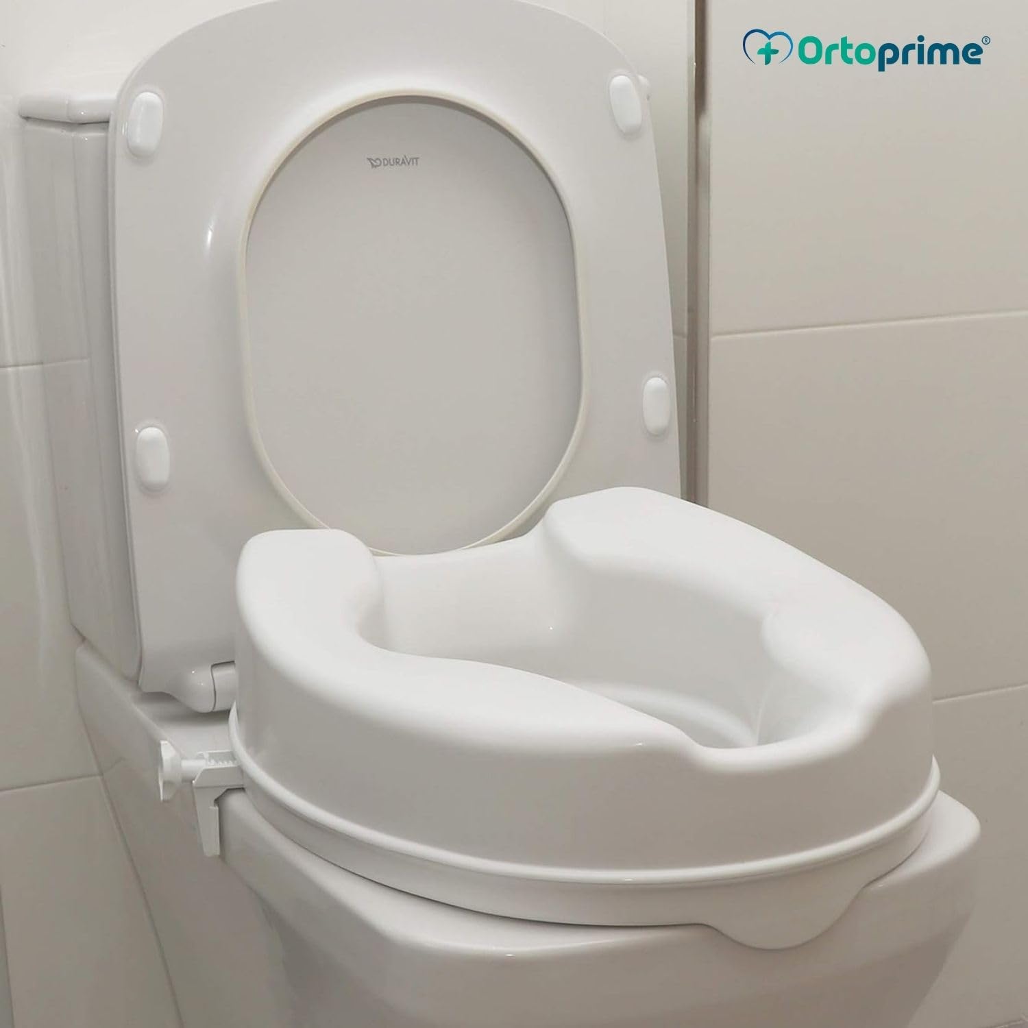 OrtoPrime WC Aufsatz 15 cm mit Deckel Toilettensitzerhöhung Universal für Senioren – Erhöhter Toilettensitz Orthopädisch – Sitzerhöhung WC für Behinderte und Menschen mit eingeschränkter