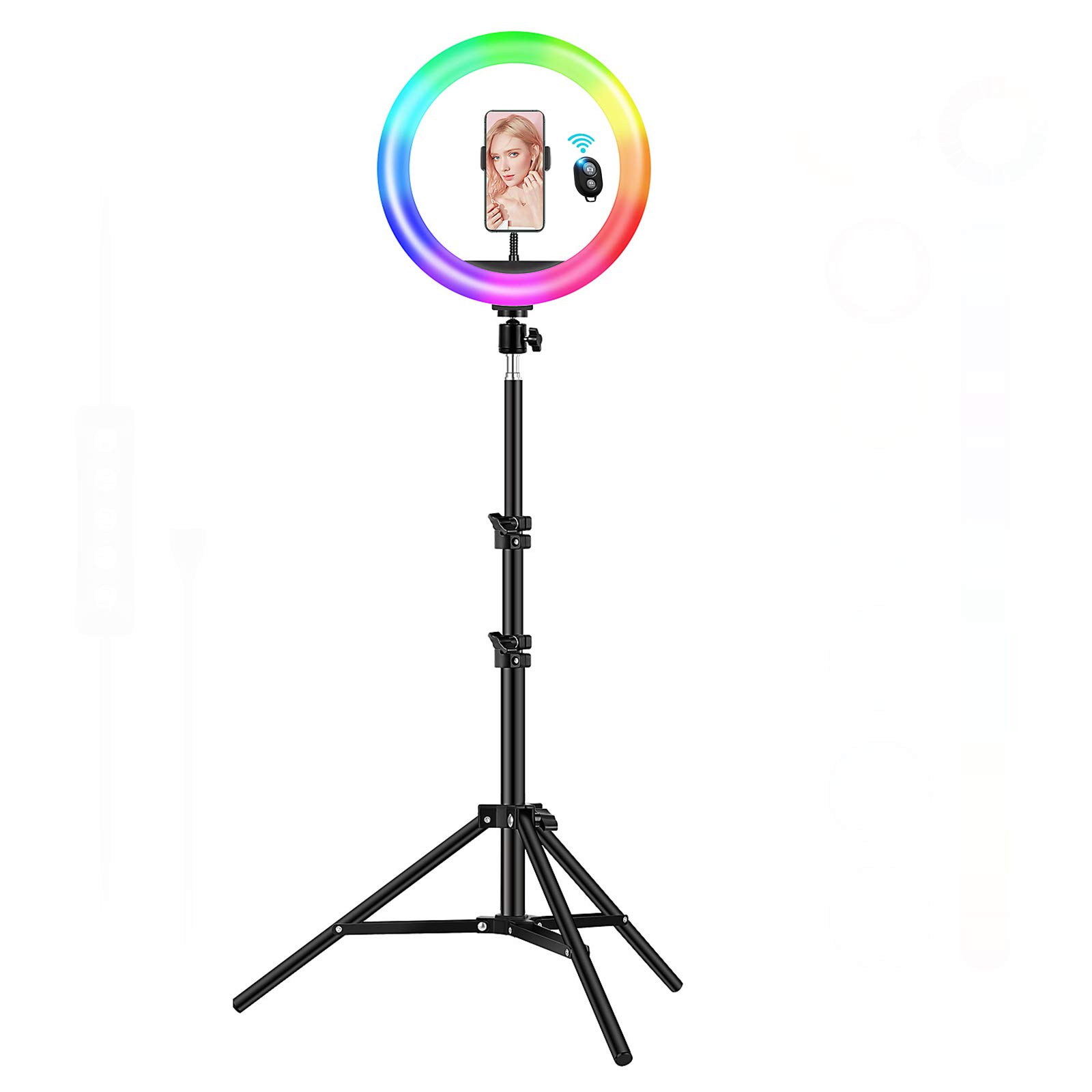 Luce ad Anello dimmerabile RGB 10 Pollici, Luce ad Anello Flash a 14 Colori con Supporto per treppiede e Supporto per Telefono, per Video Youtube, Live Streaming, Trucco, per iOS e Android