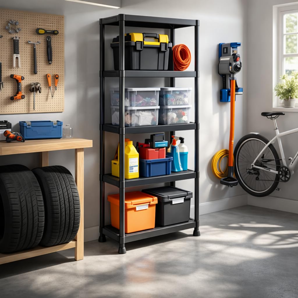 Estantería de Plástico Multiuso 5 Baldas 170x60x30cm | Estantería Almacenaje | Estantería Resistente | Estantería para Garaje | Trastero | Cocina | Oficina | Lavadero | Montaje sin Herramientas - 3