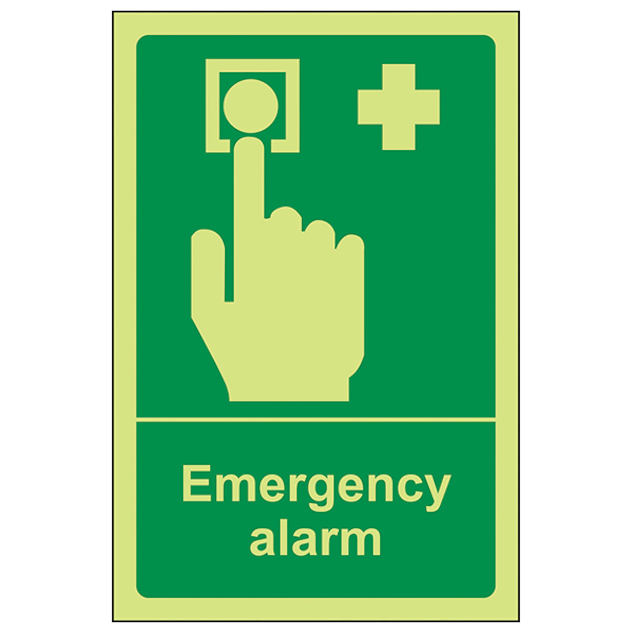 V Safety GITD Emergency Alarm - Portrait 100 x 150 mm - Glow In The Dark Self Adhesive Vinyl Safety Sign