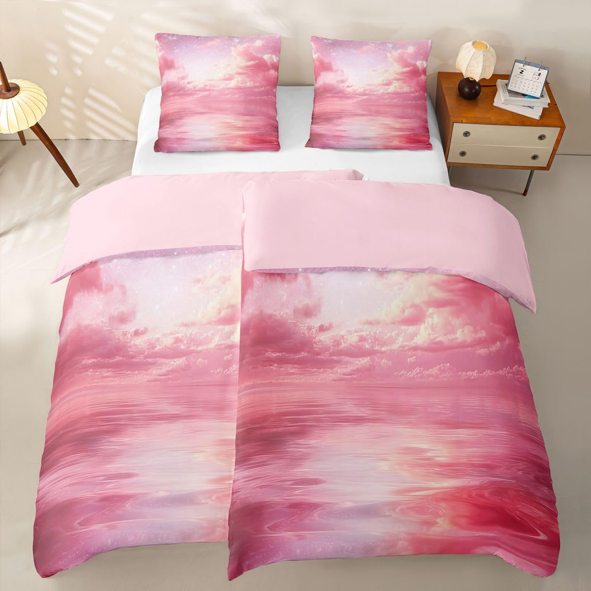 Homewish Rosa Himmel Bettwäsche Set 135x200 4teilig