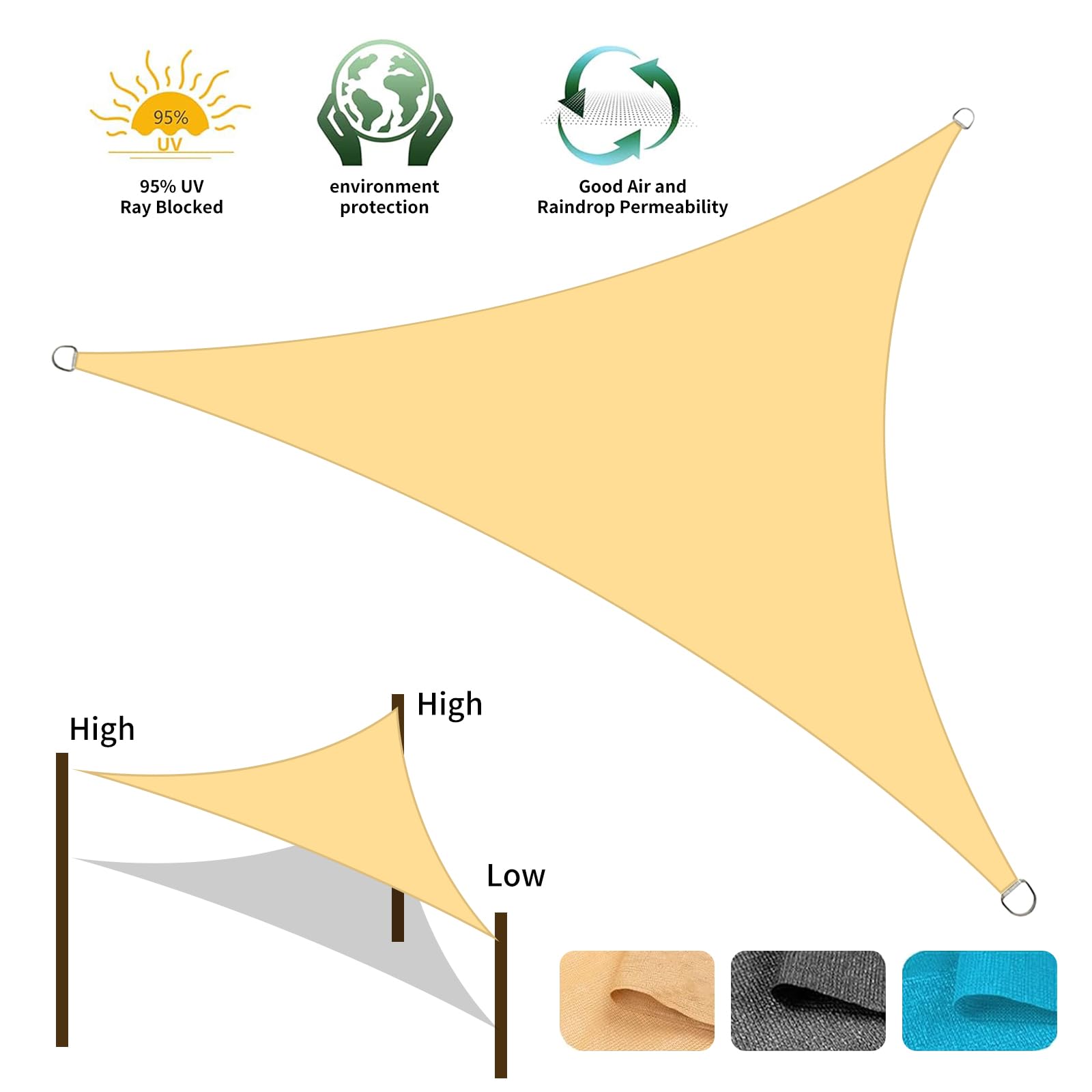 Voile d'ombrage triangulaire de 3,5 x 3,5 x 3,5 m, anti-UV, pour terrasse, jardin, cour, pergola, pelouse, arrière-cour