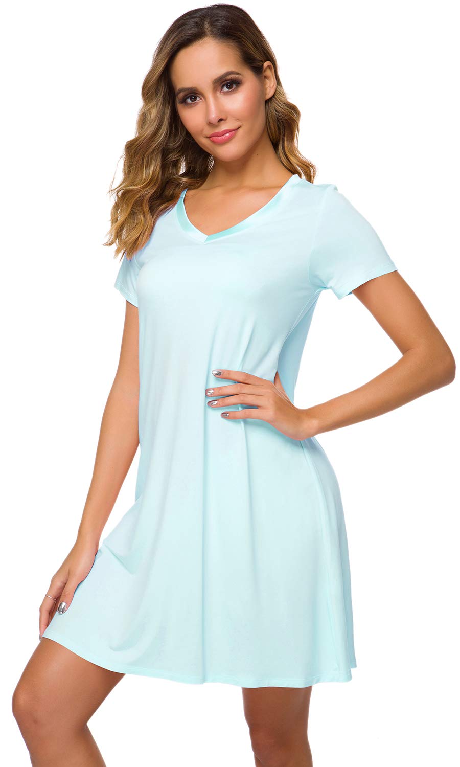 WiWi Super Soft Nightgowns for Women Cool Short Sleeve Night Shirt Bamboo Viscose Plus Size Sleepwear S-4X