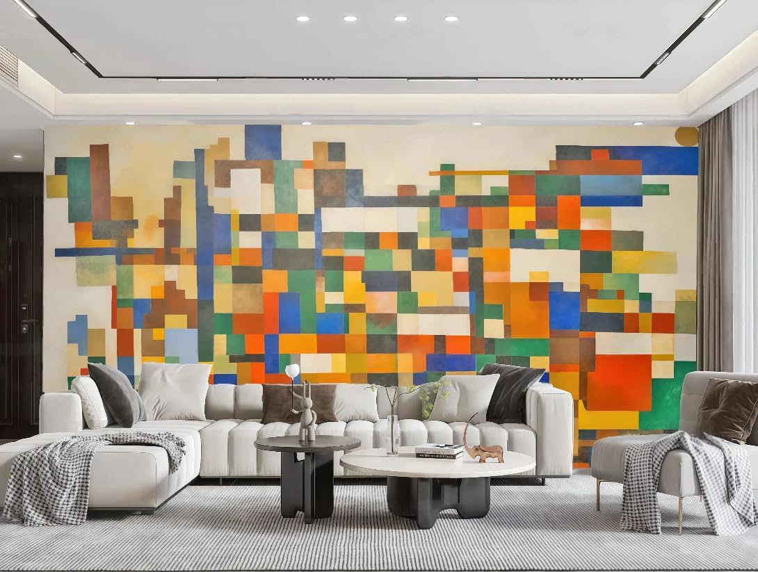 Papier peint géométrique multicolore 3D art moderne minimaliste salon restaurant 250x175