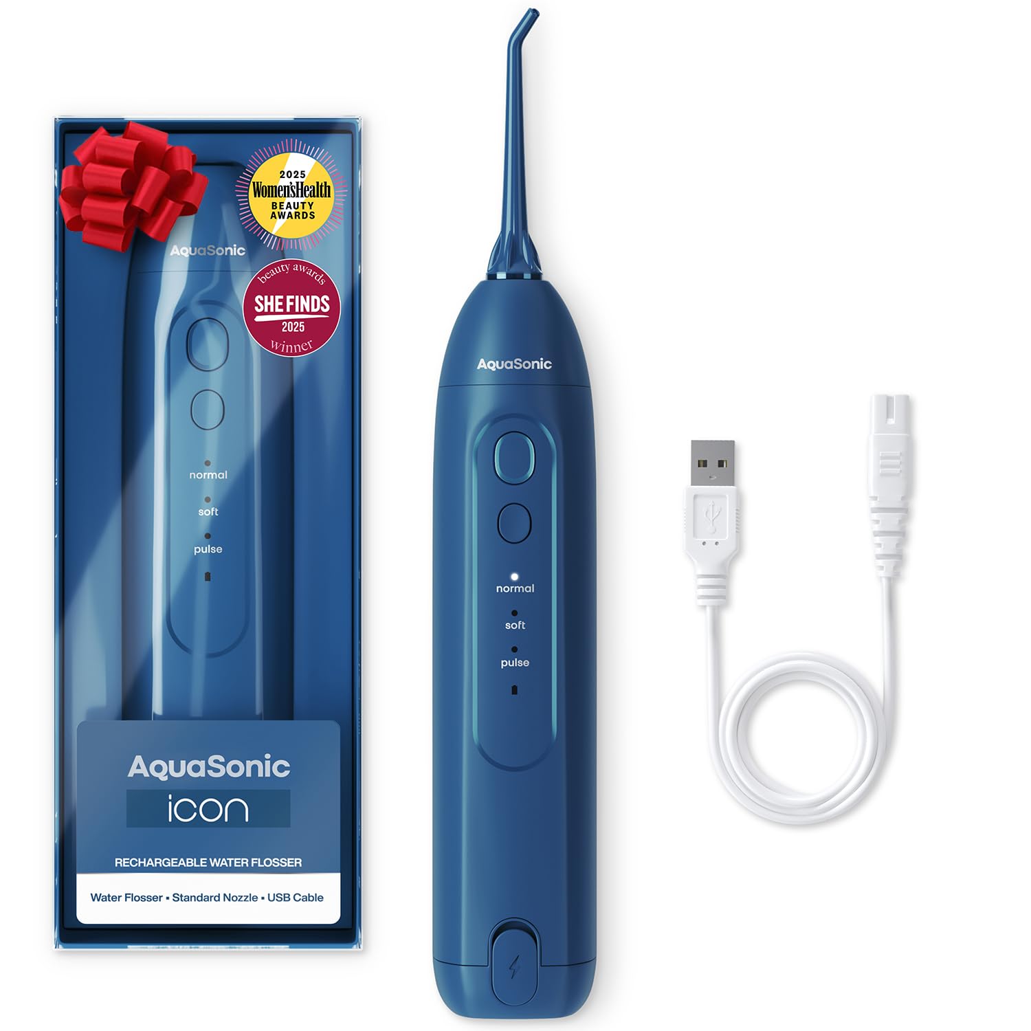 AquaSonic Icon Water Flosser for Teeth Cordless Rechargeable Oral Irrigator Waterproof Portable Dental Cleaning with Jet Tip Braces