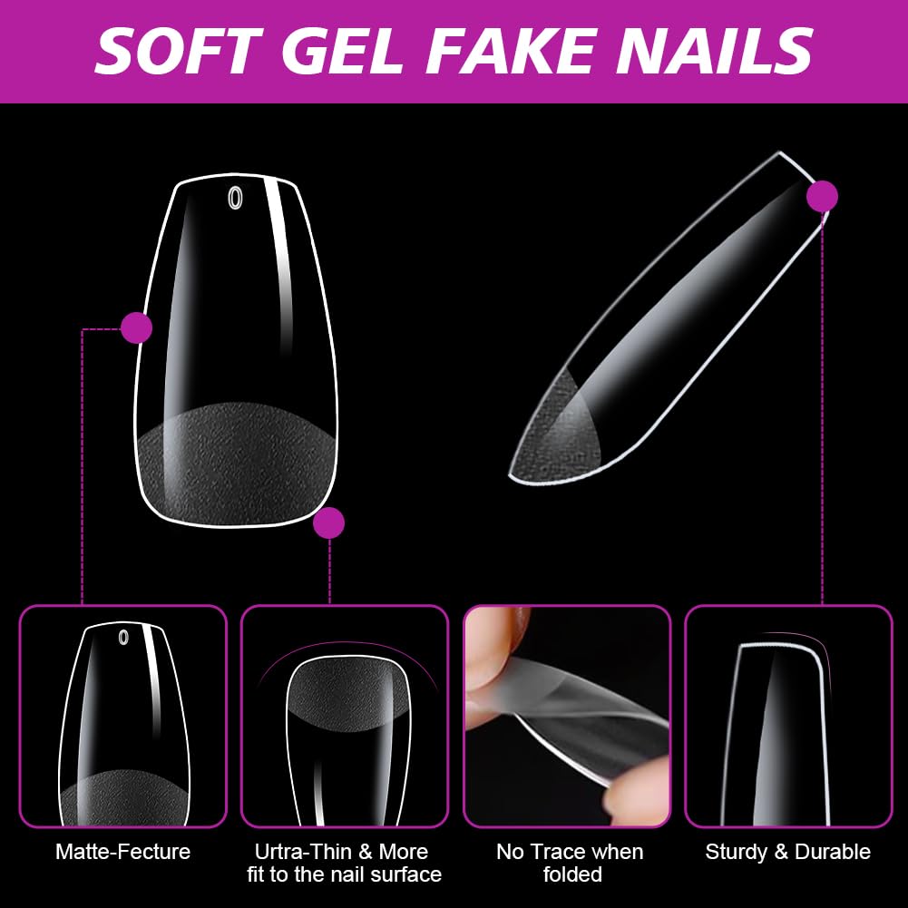 BUTBU Medium Coffin Nail Tips, 600PCS Soft Gel Full Cover Nails-Tips, Clear Acrylic False Press on Nail Tip, 12 Sizes NAIL Extensions Kit for DIY Manicure Art Salon - Image 3
