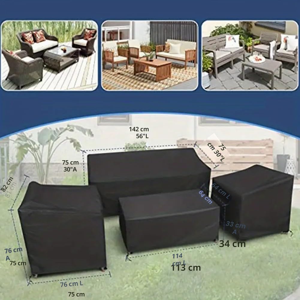 Besttoolifes Set di 4 coperture protettive robuste e affidabili per mobili da giardino, impermeabili, resistenti ai raggi UV, resistenti agli strappi (nero 420D)