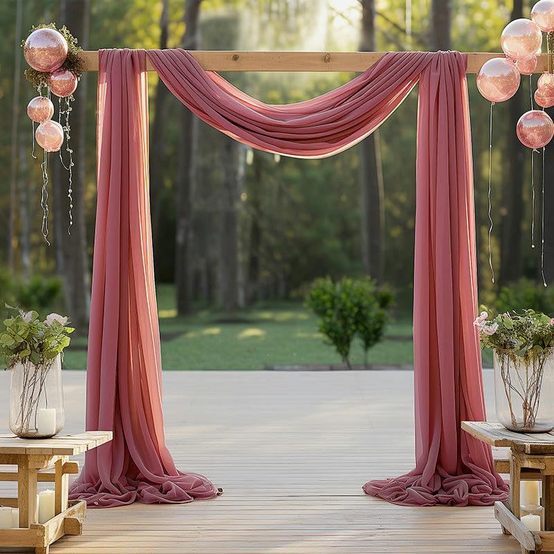 KeuLen Wedding Arch Draping Fabric,50 * 570cm 10PCS Wedding Arch Draping Fabric Chiffon Arch Drapes for Party Outdoor Decor Table Runner Sheer (Color : Reddish Brown)