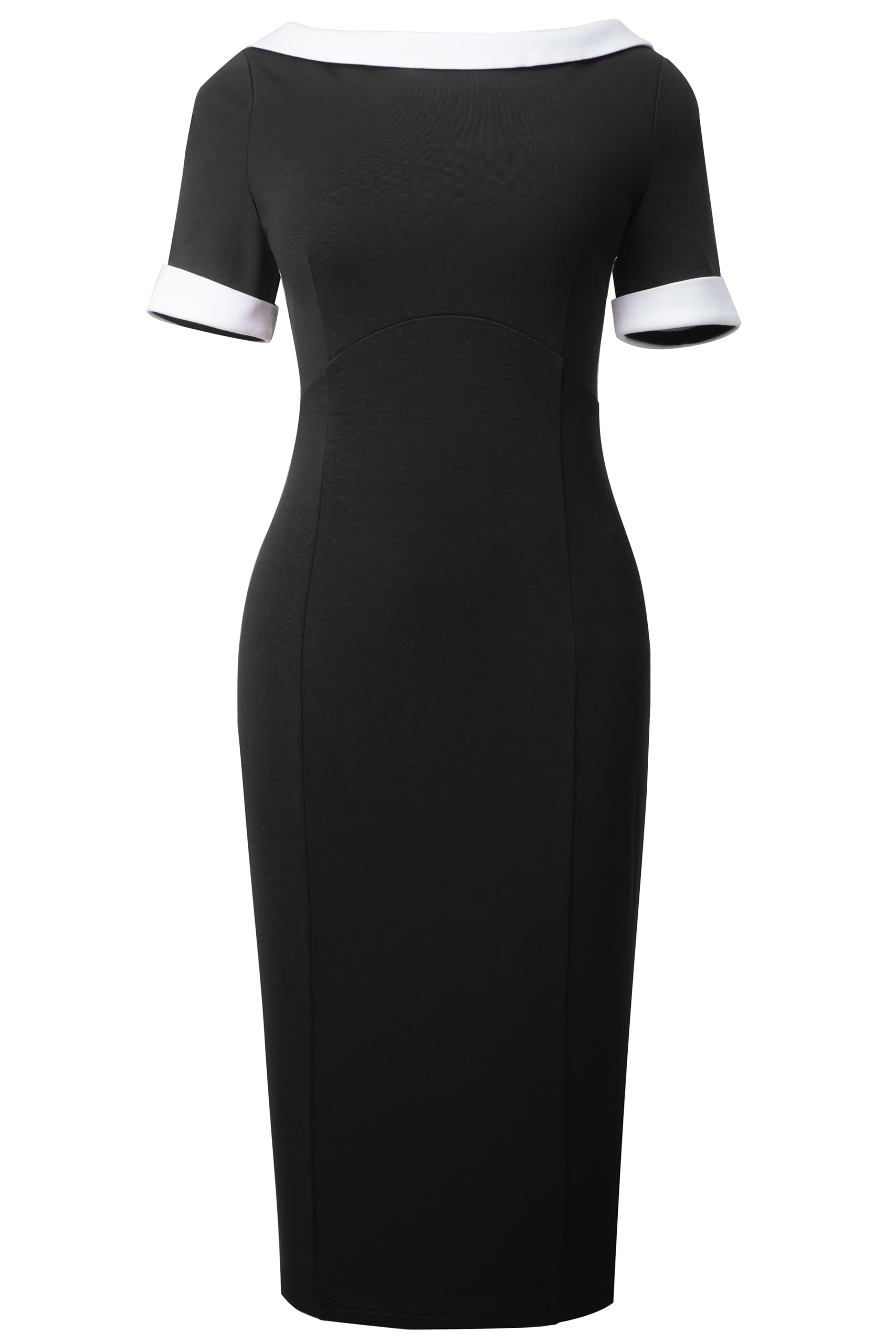 HOMEYEE Elegancka damska sukienka ołówkowa z krótkim rękawem, dekolt w kształcie litery U, blok kolorów, Bodycon Cocktail sukienka ołówkowa, bez pleców, sukienka z etui, B930