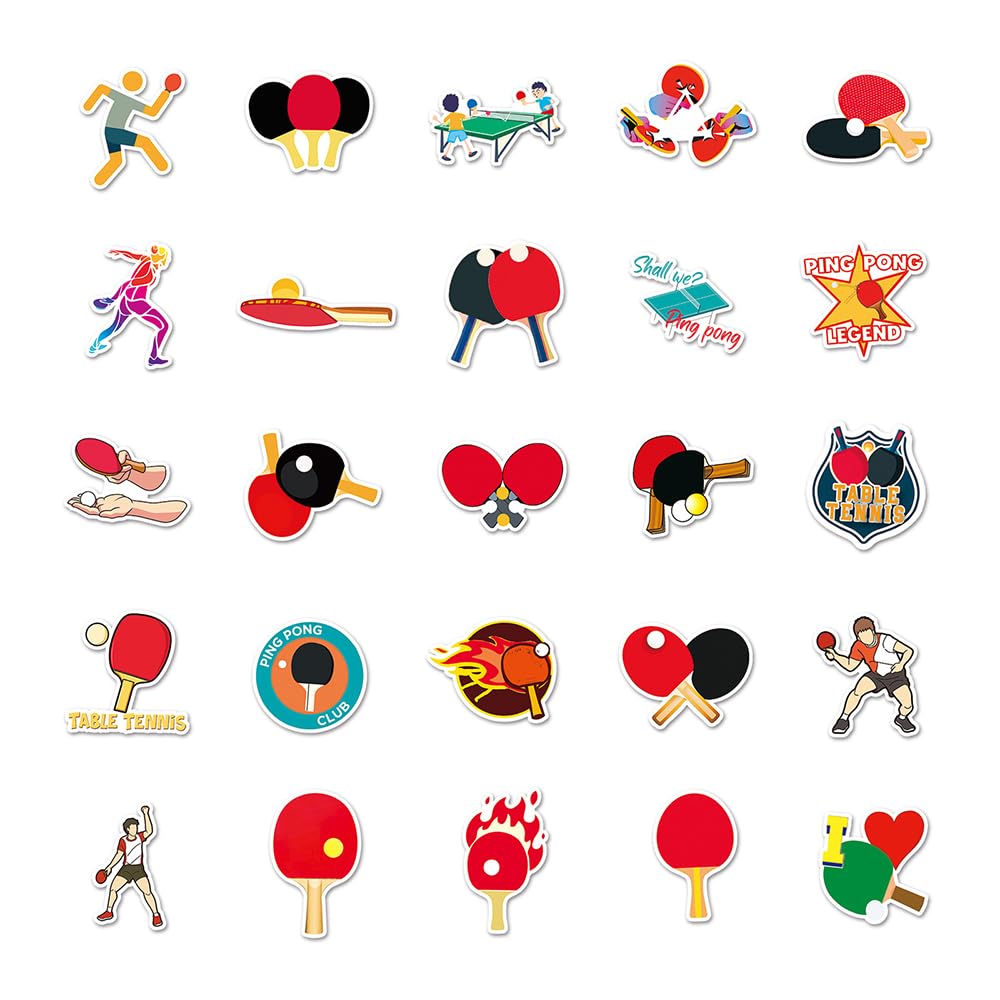 Playful Table Tennis Vinyl Stickers, 50 PCS Waterproof Cartoon Sport Icon Decals for Laptops Scrapbooking, Journals - Image 3