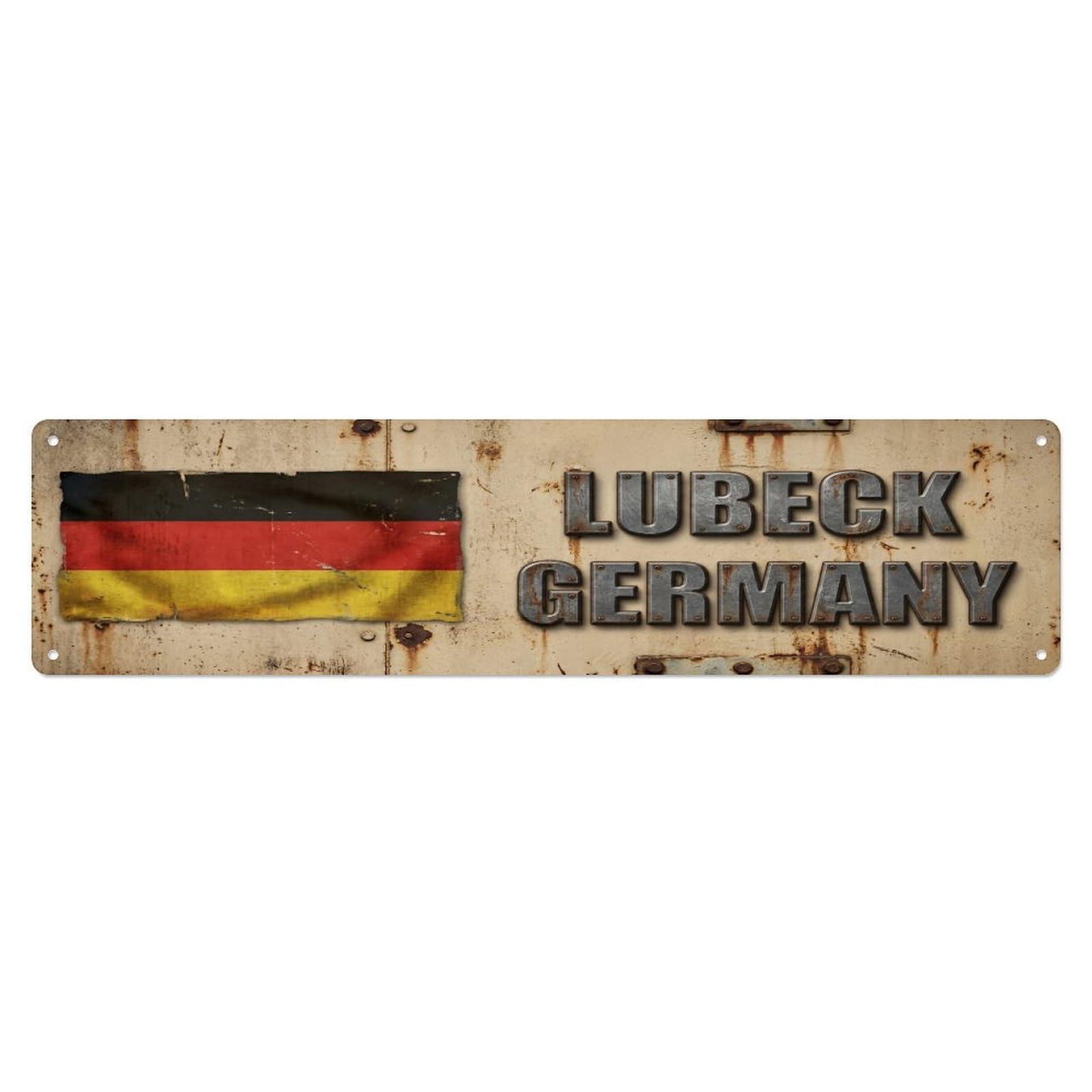 Metal Tin Sign Vintage Lubeck Germany Flag Decor Rustic Travel