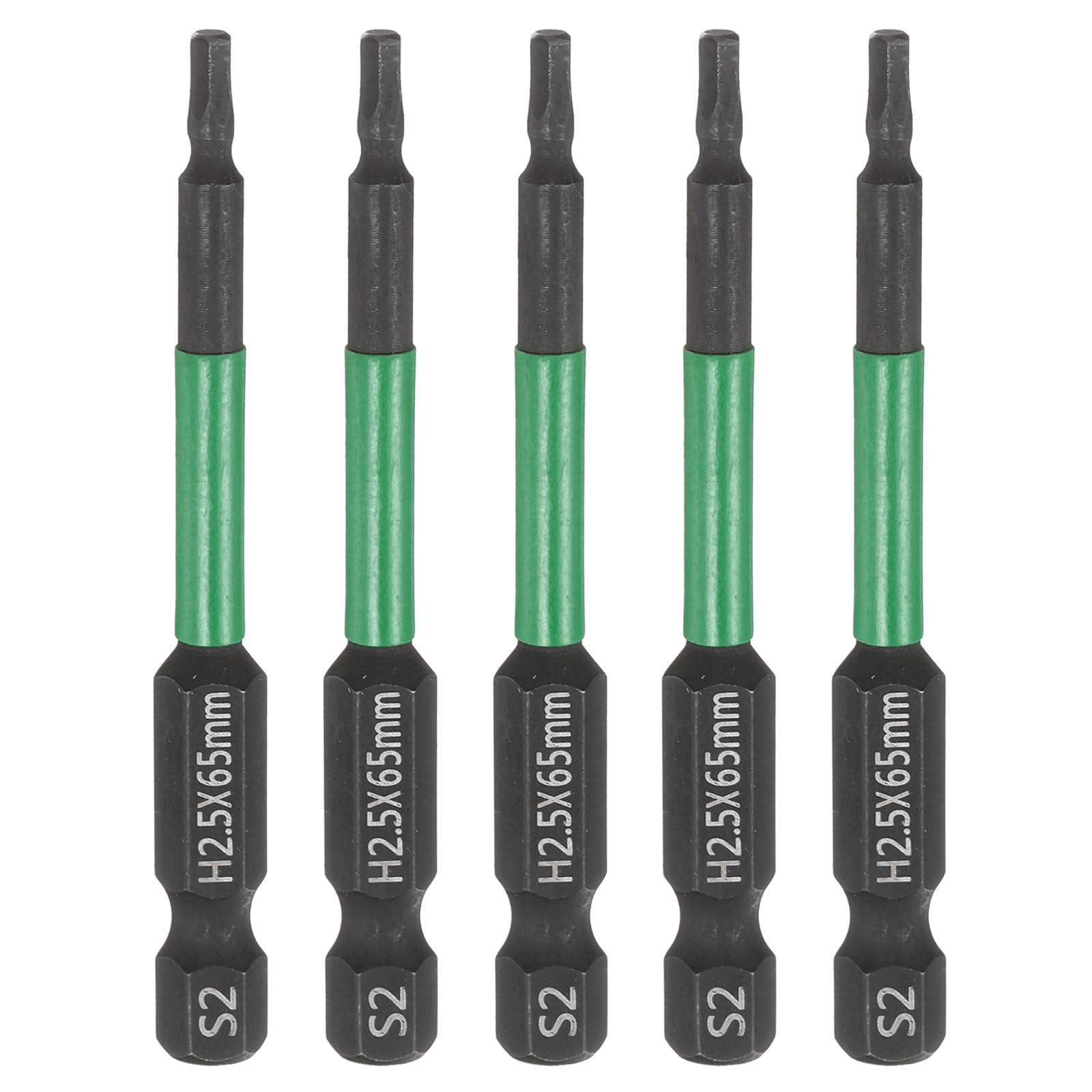 sourcing map 5pcs H2.5 Flat Hex Head Screwdriver Bit 2.5mm Metric Tip 1/4" Hex Shank 65mm (2.6") Long Magnetic Hexagonal Screw Drill Bit Wrench Black Phosphate S2 Steel Power Driver Socket
