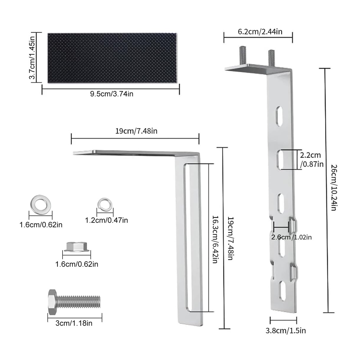 Qury 1 juego de gancho fotovoltaico para balcón con tornillos de instalación, soporte solar de acero inoxidable para panel fotovoltaico cable de metal