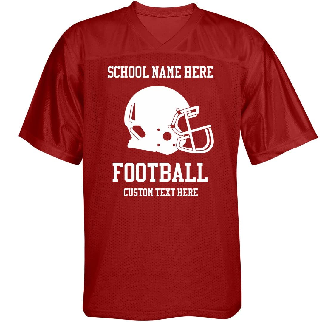 Football Helmet Custom School Text Football Jersey: Unisex Mesh Football Jersey True Red