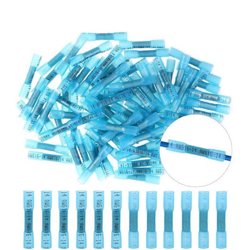 100 Pcs of Heat Shrink Butt Crimp Wire Connectors Splice Terminals Blue Kit