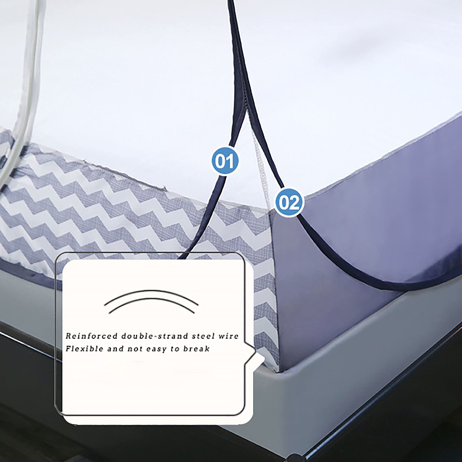 Zanzariera Per Letto Pieghevole HUHUJINGE - Senza Fondo, Doppia Porta, Blu 100x190cm