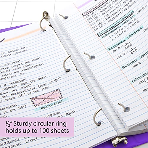 Image of BAZIC Products 1 /2 inch Purple 3-Ring View Binder, Round Ring, 2 Pockets | round rings, 1 /2 in Purple view 3-ring binder, 2 inside pockets, holds up to 100 sheets, Durable poly cover, 2 Pockets