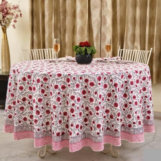 Miniatura 1 de Ridhi Mantel 100% algodón para decoración de mesa de cocina, comedor, picnic, eventos, fiestas, bodas, bloques de impresión redonda (Sangria Rojo, 8