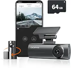 DDPAI N1 Dual Câmera Veicular Frontal Traseira 1296P+1080P, Dachcam com WiFi, Câmera para Carro com Visão Noturna, Aplicativo, Supercapacitor, Gravação em Loops, Estacionamento 24H (N1+64G Cartão SD)