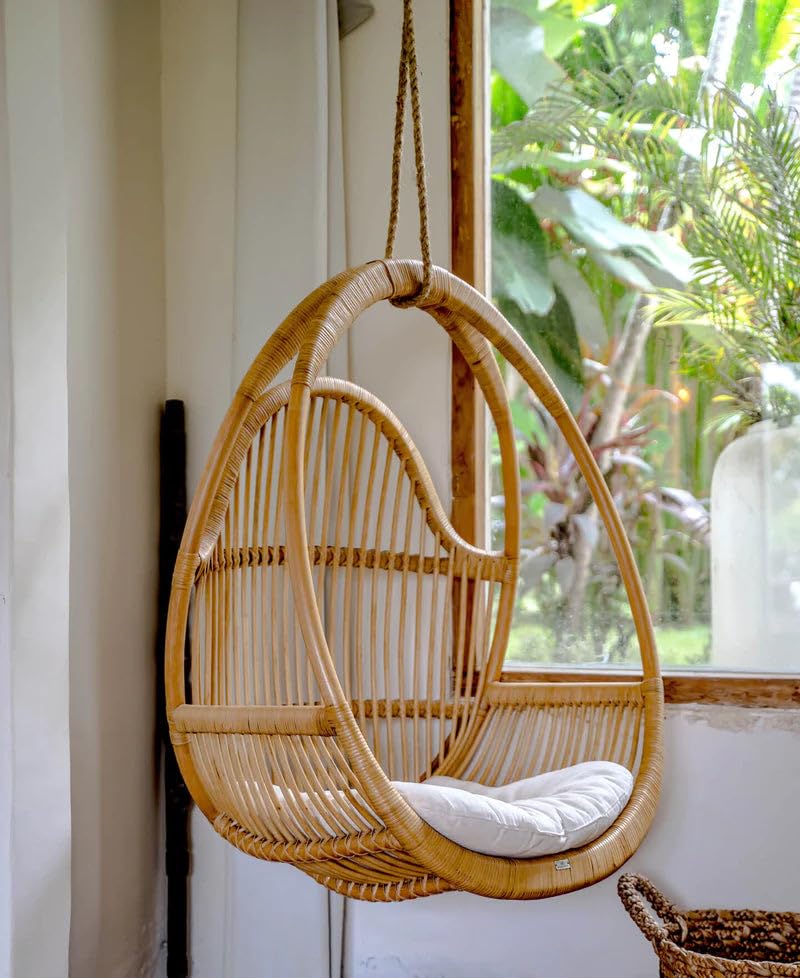 IRA Anala Bamboo Swing Chair for Outdoor & Indoor | Handcrafted Rattan Cane Hanging Chair for Balcony, Patio, Garden | Comfortable Hammock Style Wicker Chair (44 x 34 x 25.5 Inches)-image-32