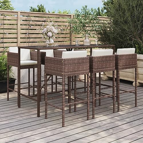 Lumanois Ensemble de Bar de Jardin avec Coussins 7 pcs Marron Poly rotin Salons de Jardin Brun,3200649