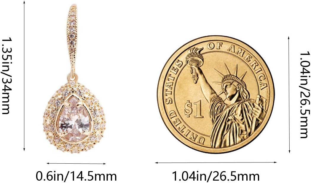 CZ Teardrop Earrings for Women - Sterling Silver Bridal Pear Shape Cubic Zirconia Crystal Rhinestone Fishhook Dangle Drop Earrings for Bride Bridesmaids Wedding Party Prom Fashion Costume Jewelry